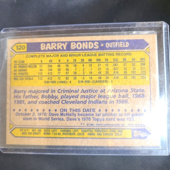 RARE 1987 BARRY BONDS ERROR ROOKIE CARD - Picture 5 of 5